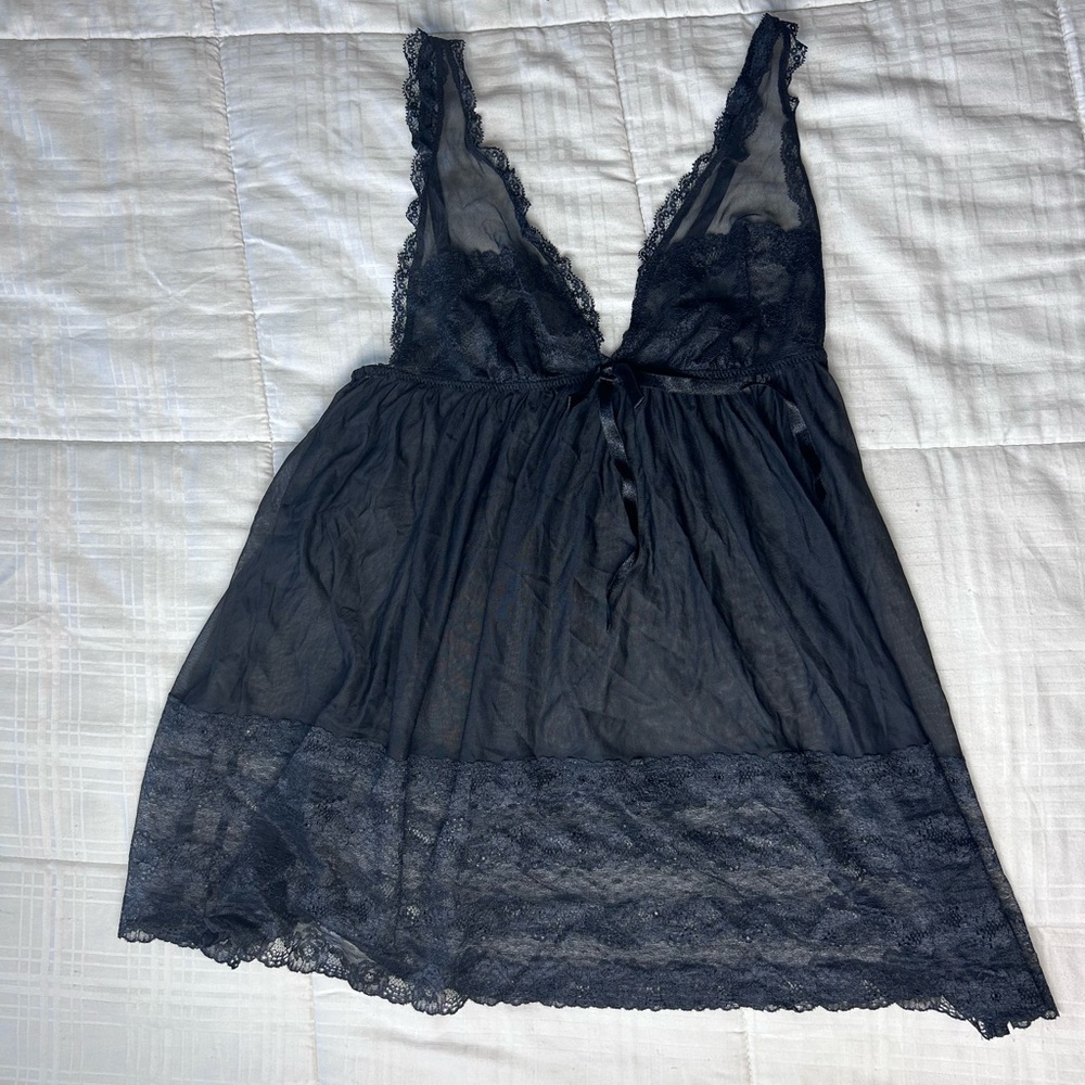 Never worn, sheer black lace, baby doll lingerie dress